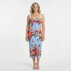 Floralia Italiana Pure Silk Lingerie-Style Blue Midi Dress