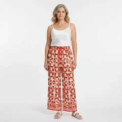 Orange Majolica Silk Wide-Leg Pants with Elastic Waist