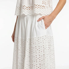 White Broderie Cotton Sleeveless Top and Skirt Set