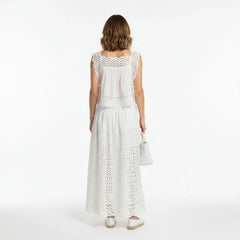 White Broderie Cotton Sleeveless Top and Skirt Set