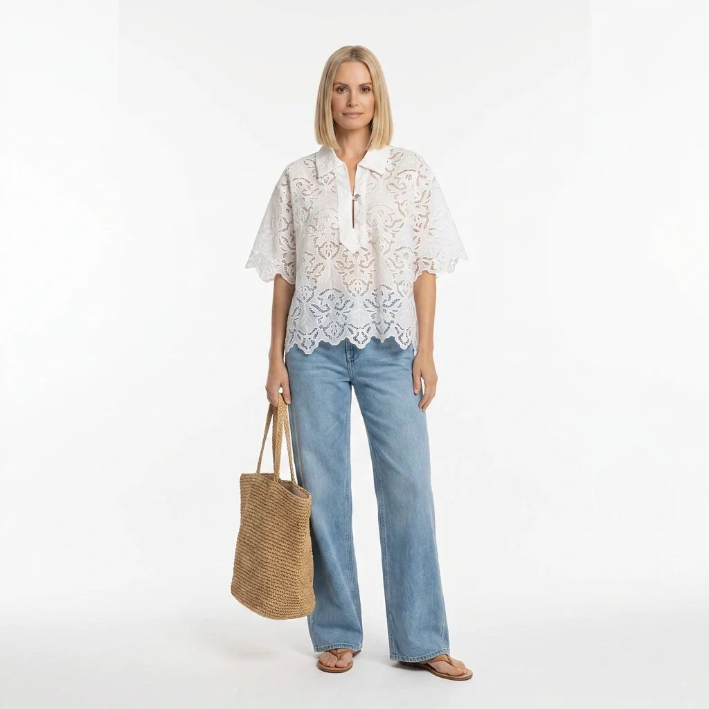 White Broderie Cotton Top and Shorts Set