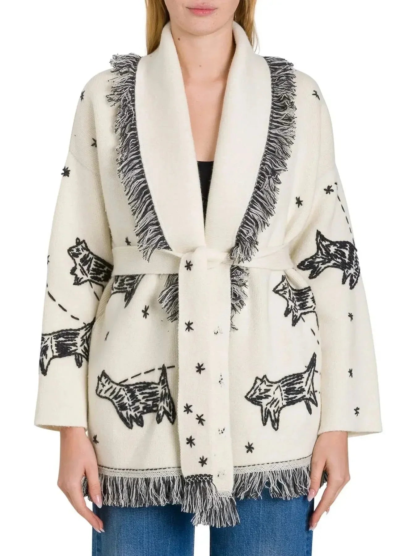 Two-Toned Fringed Wool And Cashmere Cardigan