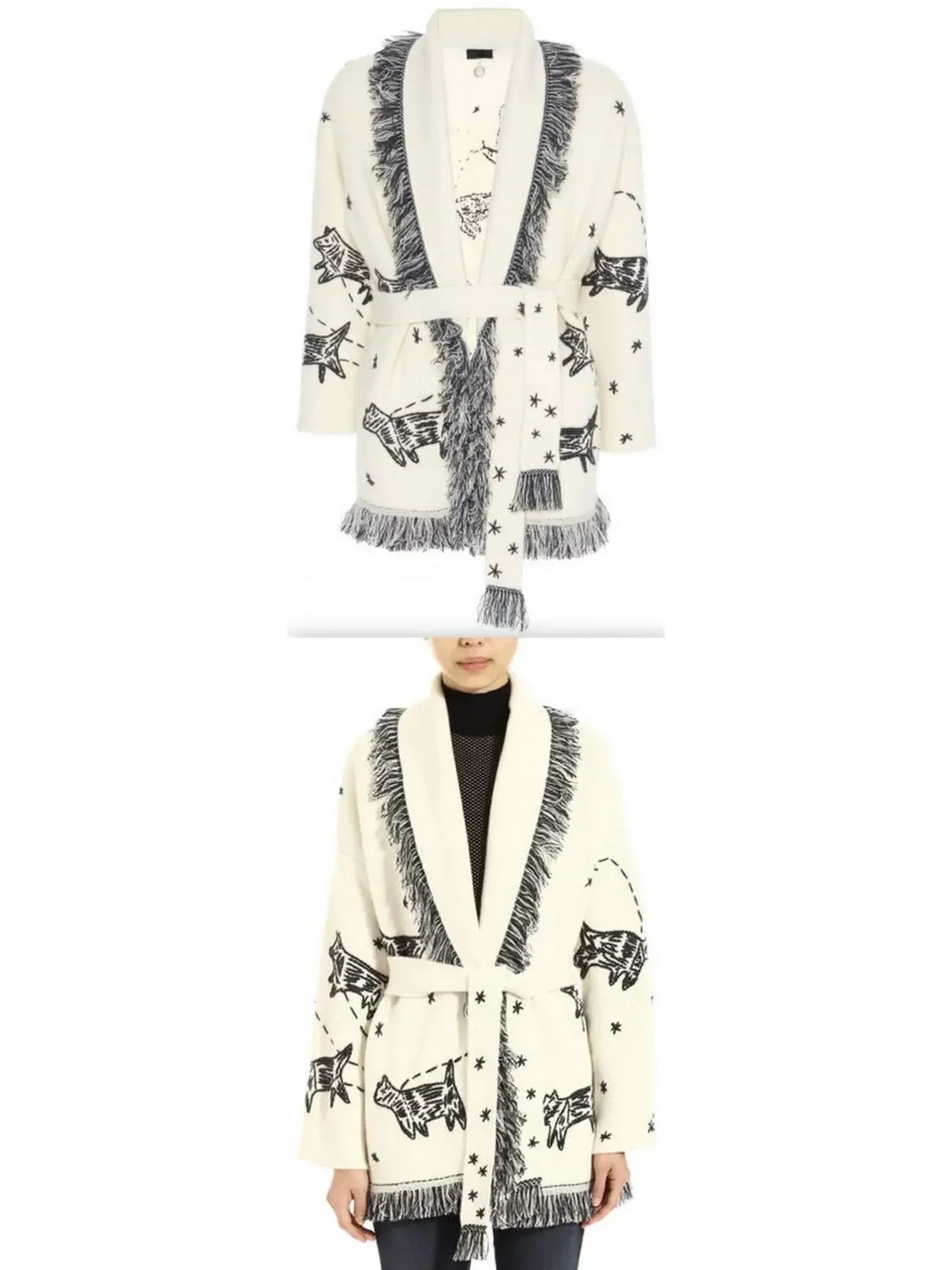 Two-Toned Fringed Wool And Cashmere Cardigan
