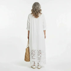 White Broderie Cotton Maxi Dress with Tassel Ties