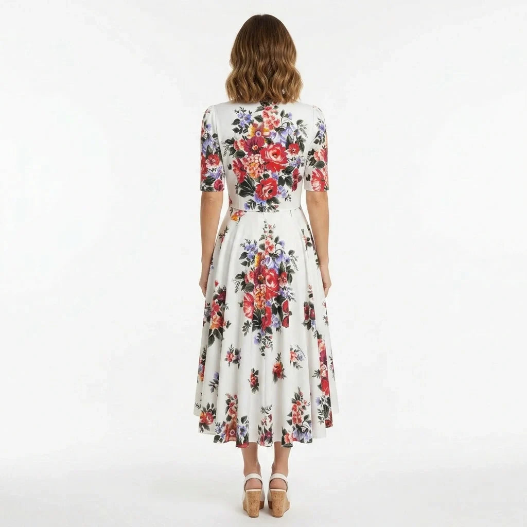 Floralia Italiana Cotton Midi Dress with Pockets