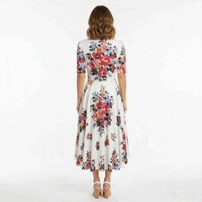 Floralia Italiana Cotton Midi Dress with Pockets