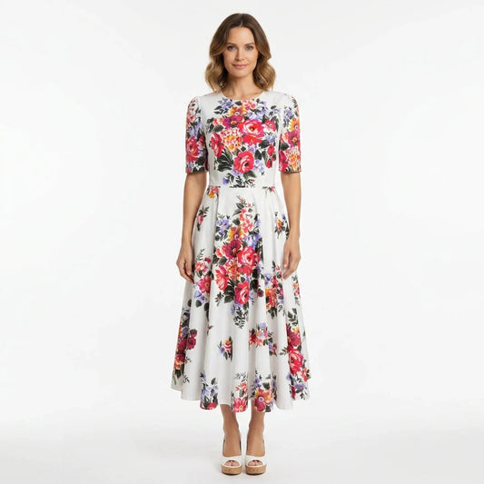 Floralia Italiana Cotton Midi Dress with Pockets