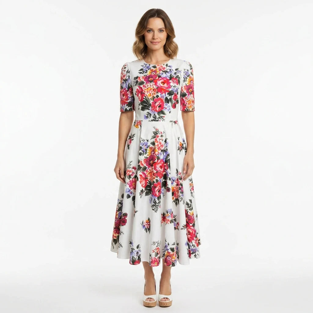 Floralia Italiana Cotton Midi Dress with Pockets