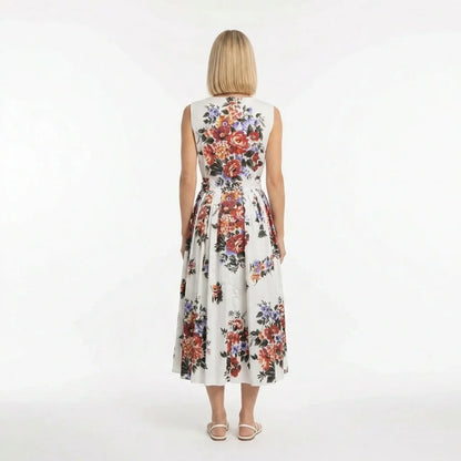 Floralia Italiana White Cotton Midi Dress with Tie Belt
