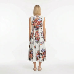 Floralia Italiana White Cotton Midi Dress with Tie Belt