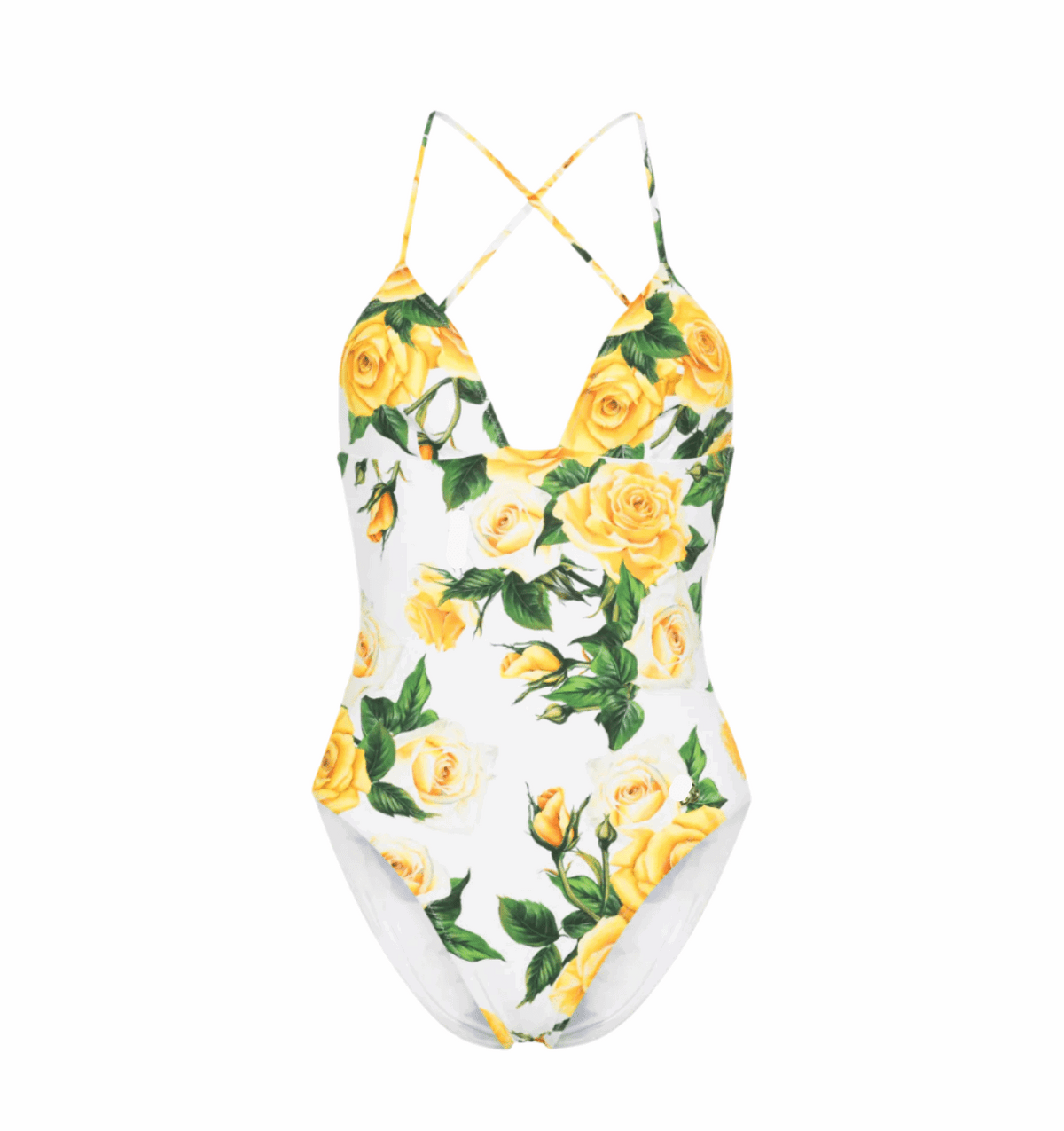Yellow roses print one piece swimsuit