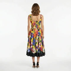 Yellow Floral Cotton Midi Dress with Padded Cups
