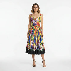 Yellow Floral Cotton Midi Dress with Padded Cups