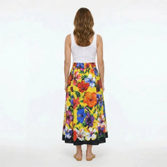 Multicolour Floral Yellow Cotton Midi Skirt