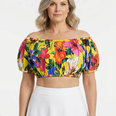 Multicolour Floral Yellow Cotton Off Shoulder Top