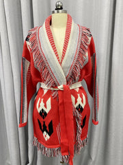 BOHO GYPSY stylish Icon Jacquard Belted Cardigan