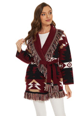 BOHO GYSPY Stylish Icon Jacquard Women Cardigan With Fringes Oversize