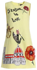 Designer Inspired Women Mini Dress Fashion Yellow Shift Dress