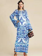 Fashionable Designer ”Majolica-print “ Maxi kaftan dress for women Plus Size
