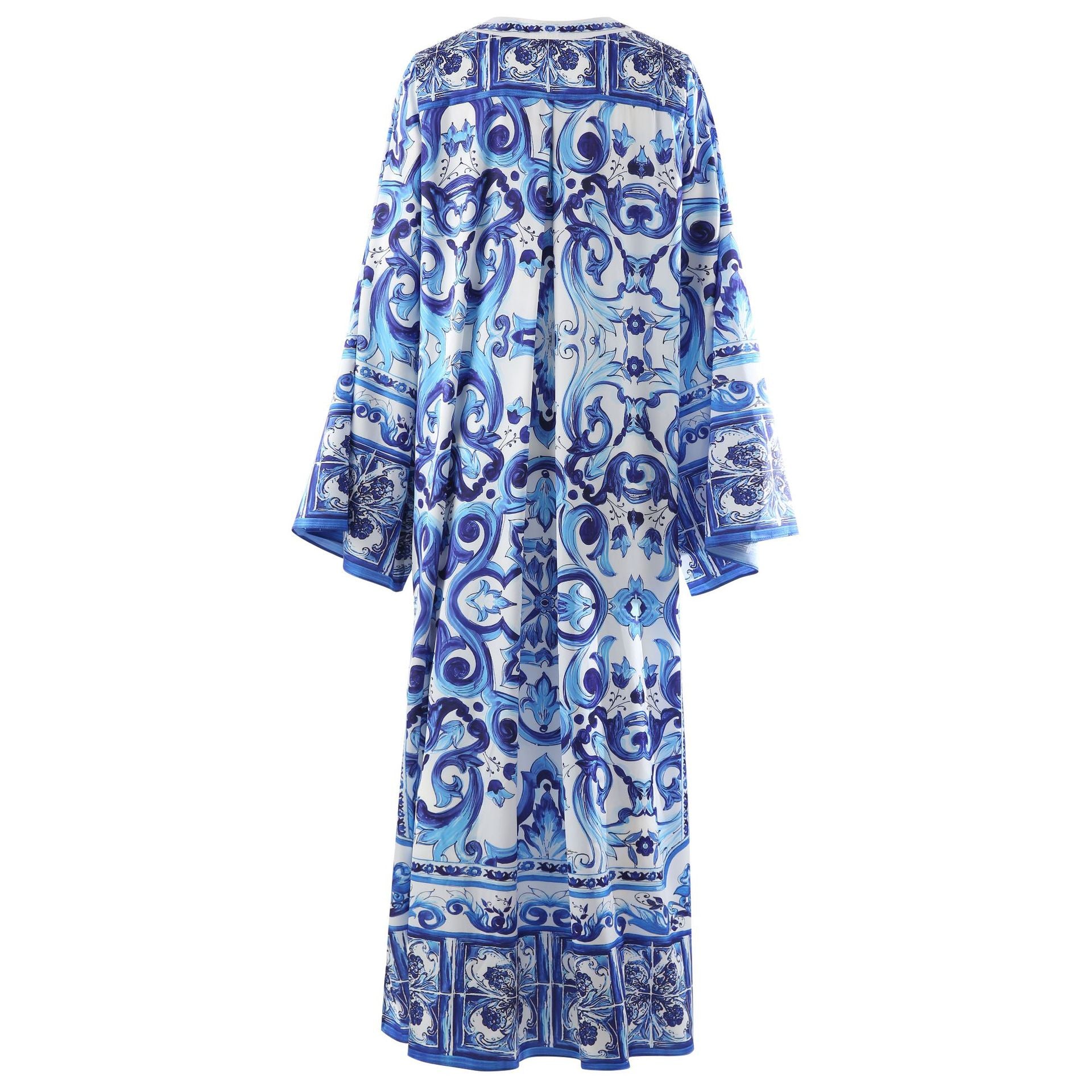 Fashionable Designer ”Majolica-print “ Maxi kaftan dress for women Plus Size