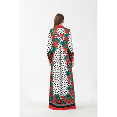 White & Black Floral “Polka Dot“ Printed Maxi Shirt Kaftan Dress