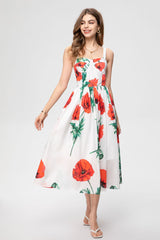 Summer Women Sexy Spaghetti Strap Carnation-Printed Midi Dress Vacation Party Elegant Dress from designer inspired runway fashion